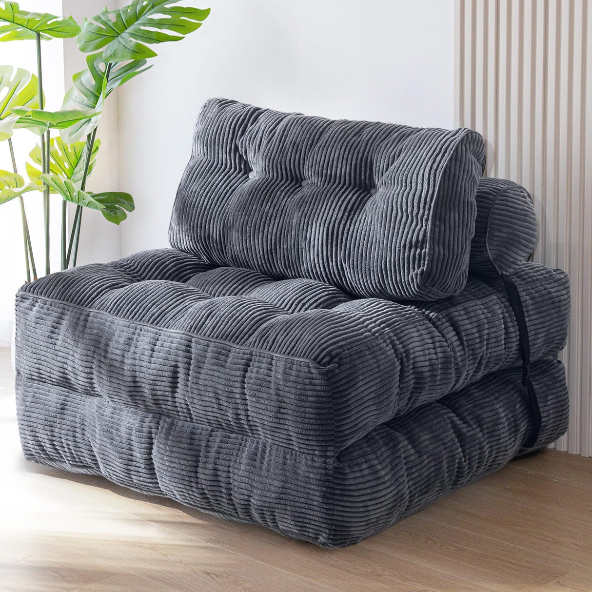 MAXYOYO Folding Sofa Bed, Convertible Sleeper Chair with Pillow Foldable Mattress with Back Support, Portable Fold Out Chair Bed Comfy Floor Sofa Lounge for Living Room Bedroom, Dark Grey, Single MAXYOYO
