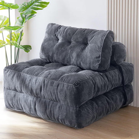 MAXYOYO Folding Sofa Bed, Convertible Sleeper Chair with Pillow Foldable Mattress with Back Support, Portable Fold Out Chair Bed Comfy Floor Sofa Lounge for Living Room Bedroom, Dark Grey, Single MAXYOYO