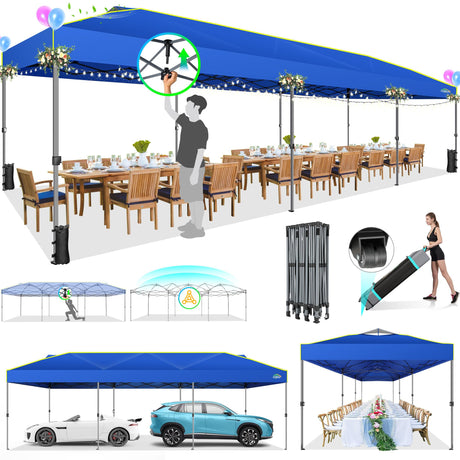 COBIZI 10x30 Pop Up Canopy Tent with Air Vent EZ Pop Up Party 10x30 Canopy Tent Waterproof and UPF50+,Outdoor Canopy Tent for Parties Wedding Events,with Roller Bag, Sandbags(Blue COBIZI