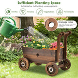 Giantex Wooden Wagon Planter Raised Bed on Wheels, Handle, Drainage Hole, Decorative Wagon Cart, Rustic Flowerpot Planter, Mobile Plant Pot Stand, Indoor & Outdoor Patio Garden Balcony Giantex