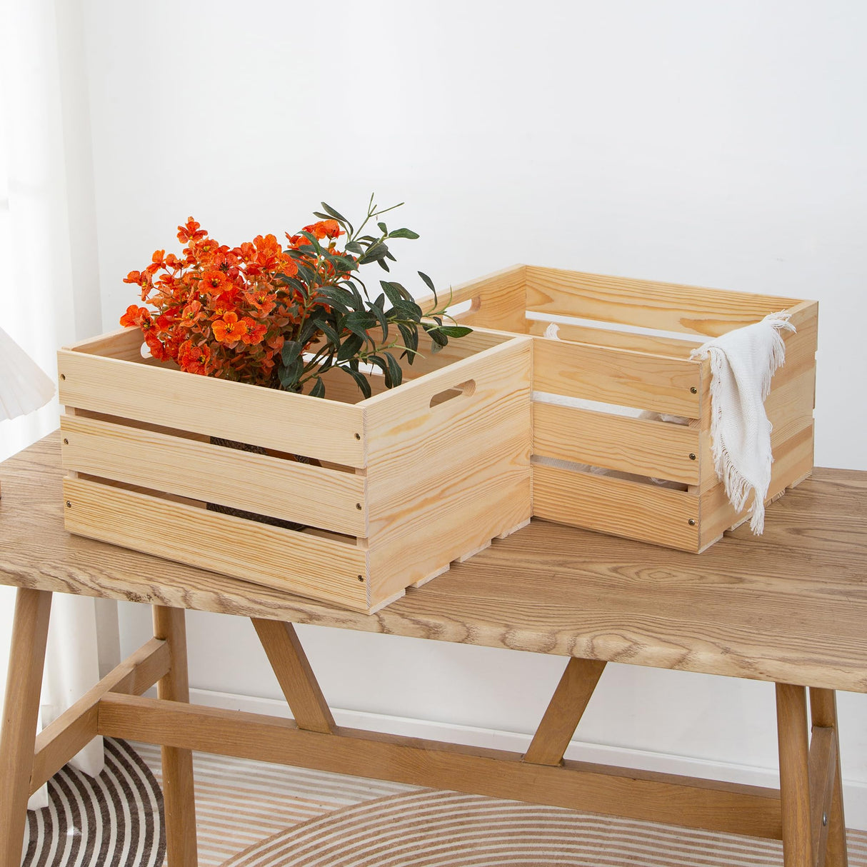 3 Pieces Large Pine Wood Crates For Storage, The Wooden Storage Crates Are Made Of Solid Wood,Unfinished Wooden Crates Have A Wide Range Of Uses And Can Be Placed In Bedrooms, Living Rooms, Etc (3) FORBRADS
