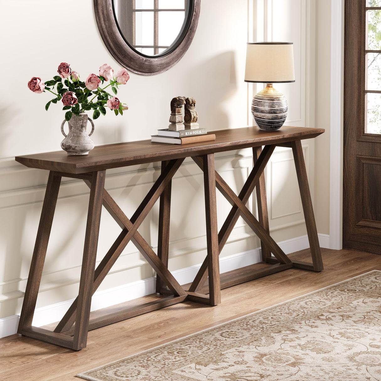Tribesigns Farmhouse Console Table for Entryway: 70.9-Inch Extra Long Entryway Entry Table, Narrow Wooden Sofa Table Behind Couch for Hallway, Entrance, Foyer, Living Room, Rustic Brown Tribesigns