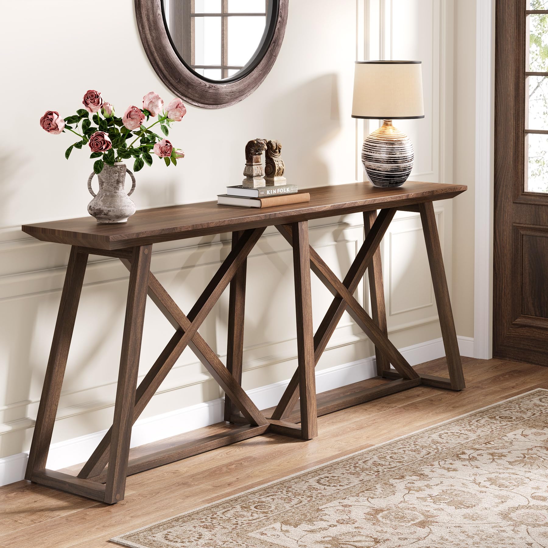 Tribesigns Farmhouse Console Table for Entryway: 70.9-Inch Extra Long Entryway Entry Table, Narrow Wooden Sofa Table Behind Couch for Hallway, Entrance, Foyer, Living Room, Rustic Brown - WoodArtSupply