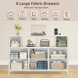 Somdot White TV Stand, Dresser for Bedroom for 55 inch TV with Charging Station and LED Lights, Media Console Table with 8 Drawers, Open Shelf, Adjustable Feet,Living Room Furniture Somdot