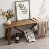 Wnutrees 43" Farmhouse Wood Bench, Narrow Bench, Long Bench Seat for Entryway, Living Room, Dining Room, Solid Wood, Natural Wnutrees