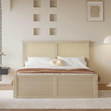 Linique Rattan Bed Frame Full,Full Size Wood Storage Platform Bed with 4 Drawers and Rattan Headboard(Natural) Linique