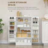 HOMCOM 41" Kitchen Pantry Storage Cabinet, Freestanding Kitchen Cabinet with 12 Door Shelves, Double Doors, 5-Tier Shelving and Adjustable Shelves, Paper White HOMCOM