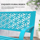 VINGLI 50" Outdoor Bench Metal with Floral Back, Garden Bench Front Porch Benches for Yard Patio Entryway Park, 800lb Capacity - Blue VINGLI