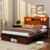 Everweekend Wooden Bed Frame with Storage Headboard, Rustic Brown Farmhouse Bedframe with Sliding Barn Door Footboard, Sturdy Metal Slats, No Box Spring Needed (Full) Everweekend