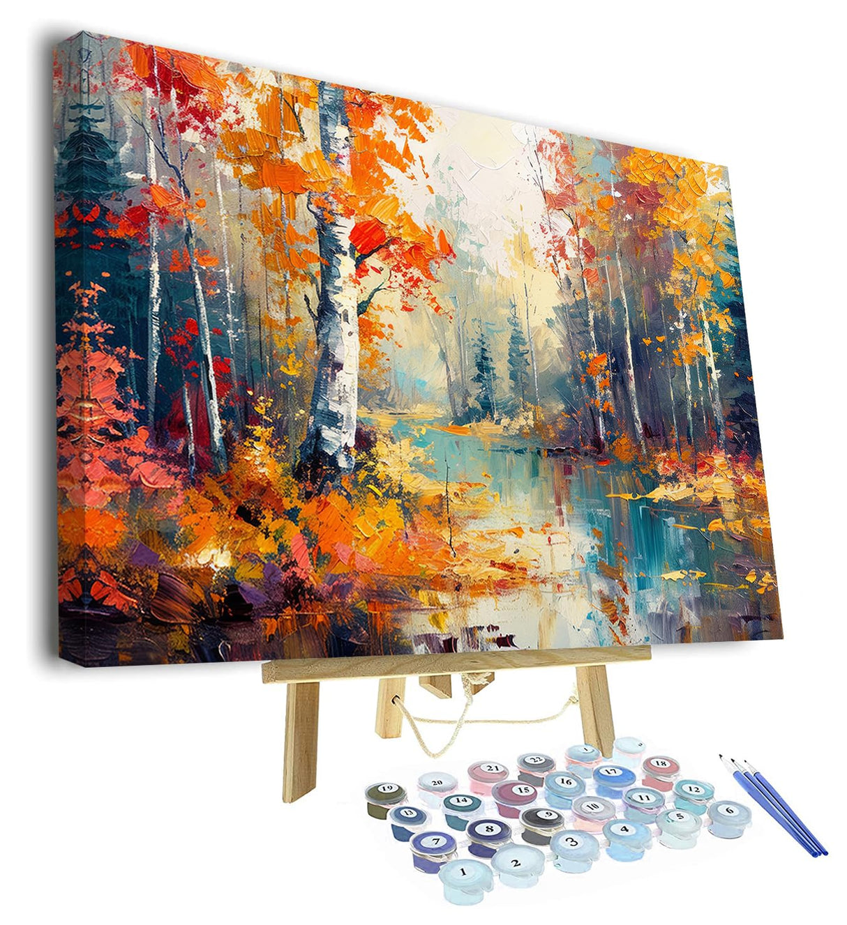 Paint by Numbers for Adults Birch Forest in Autumn Season Paint by Numbers Kit for Adults Canvas Forest Paint by Numbers Oil Hand Painting Art Crafts Flameless Oil Painting Kits 16x20 Inch Frame Rebotipy
