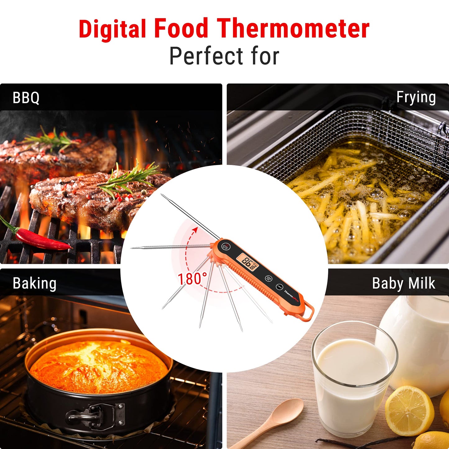 ThermoPro TP03H Digital Instant Read Meat Thermometer for Grilling Waterproof Kitchen Food LCD Thermometer with Calibration & Backlight Smoker Oil Fry Candy Thermometer