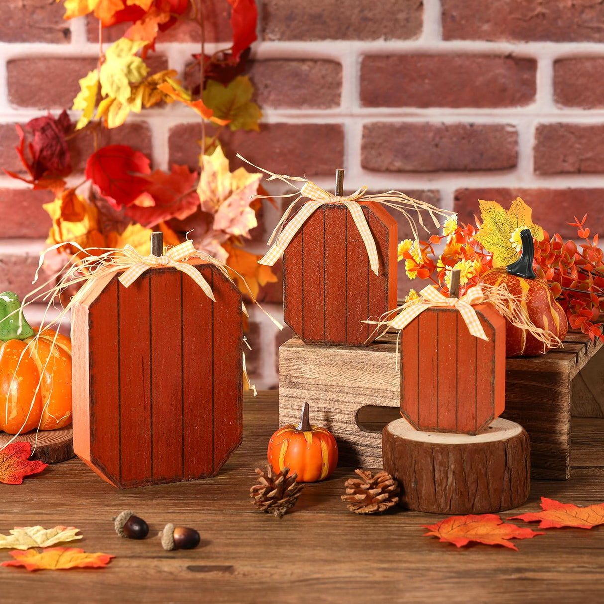 3 Pcs Thanksgiving Table Decorations Thanksgiving Centerpieces Decorations for Home Fall Pumpkin Decor Orange Pumpkin Tiered Tray Table Standing Wooden Block Sign for Thanksgiving Fall Maysing