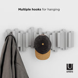 Umbra Sticks Wall-Mounted Coat Rack Rail Hook with 5 Retractable Pegs – Modern, Space-Saving Storage Organizer, Grey Umbra