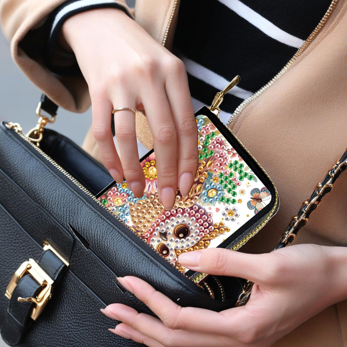 JZHYOAN Diamond Art Card Holder Wallet, DIY Special Pattern Credit Card Holder Zipper Business Small Wallet Coin Purse Keychain for Adults Woman Man Woodpecker JZHYOAN