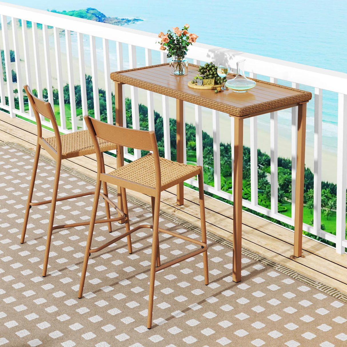 Tangkula Patio Bar Table, Heavy Duty Rectangle Metal Frame 48 Inches Outdoor Counter Height Table, for Backyard, Poolside, Balcony, Lawn Tangkula