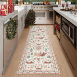 Lahome Christmas Runner Rug 2x8 Beige Rug Runners for Hallways Non Slip,Washable Kitchen Bathroom Runner Rug,Soft Christmas Tree Santa Claus Carpet Runner for Entryway Holiday Decor(2'x8',Beige) Lahome