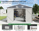 AMERLIFE 10x16x7.2 FT Metal Storage Shed with 2 Transparent Panels, Outdoor Tool Shed with Hinged Double Doors, Windows & Vents, Reinforced Steel Frame for Backyard Garden, DIY Workshop, Dark Gray AMERLIFE