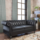 Chesterfield Loveseat, Modern Leather Sofa Tufted Couch 2 Seater with Rolled Arms and Nailhead for Living Room, Bedroom, Office, Apartment (Black) ORRD