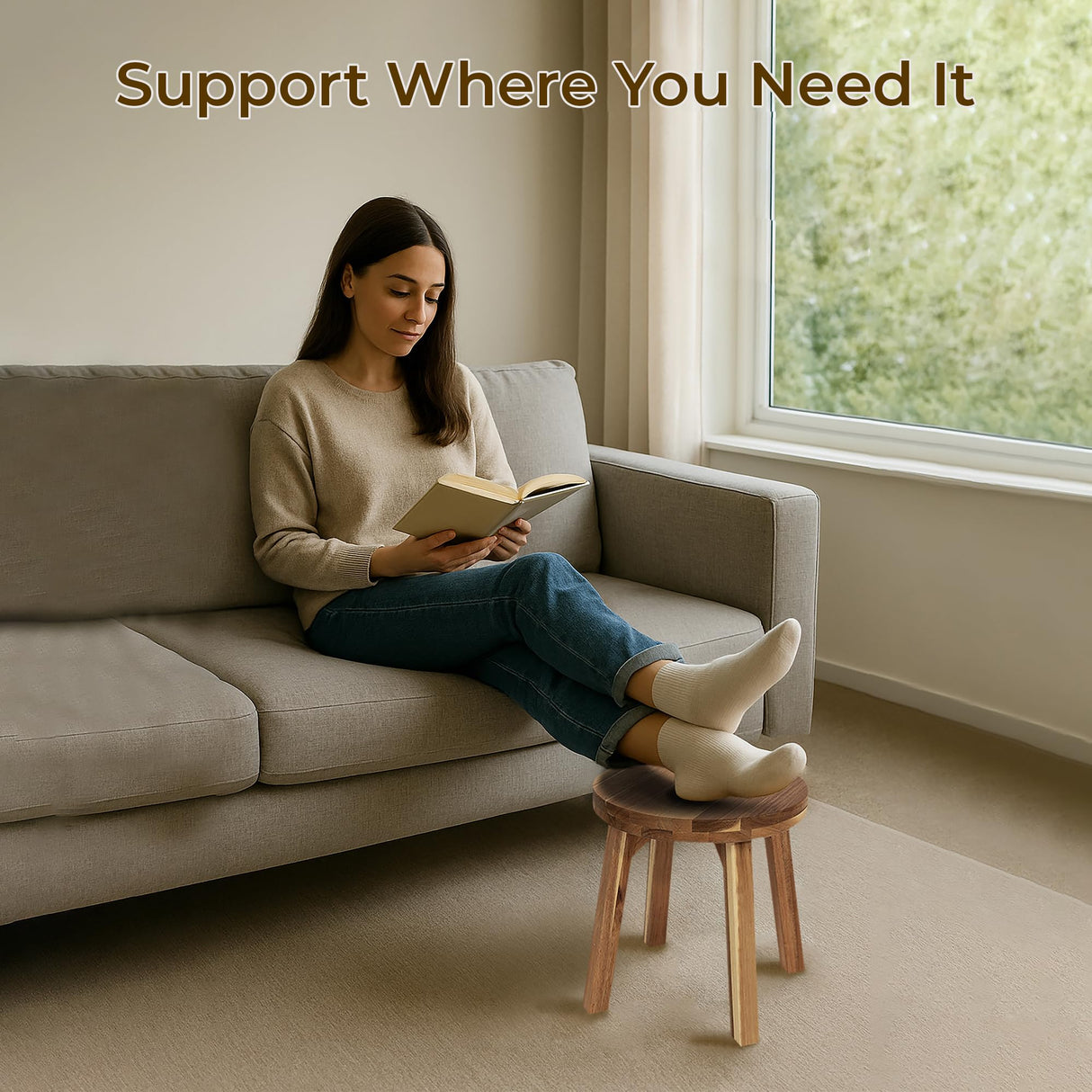 ARROWSTONE Round Stool Acacia Wood, 12" Height, 11" Round Top, Backless, Easy Assembly, Natural Wax Finish, Wooden Stool for Plant, Dining Room, Living Room, Garden, Makeup ARROWSTONE