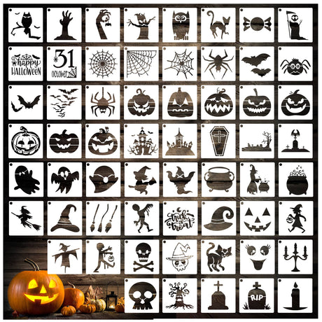 Small Stencils for Painting on Wood Reusable, 3 Inch Reusable Stencil for Craft Ornament Paint Template Stencils for Wall Card Rock Wood Signs Coasters Canvas Home Decor (Halloween) Hosomono