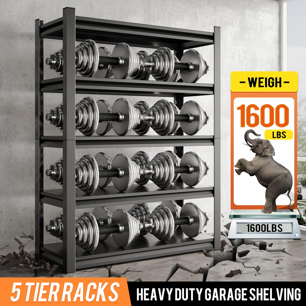 63" H Garage Shelving Unit, Garage Storage Shelves 1600LBS Heavy Duty Shelving, Adjustable 5 Tier Metal Shelving Utility Shelf, Storage Rack for Industrial, Warehouse, Basement (15.7" D*23.6" W*63" H) IYANEN