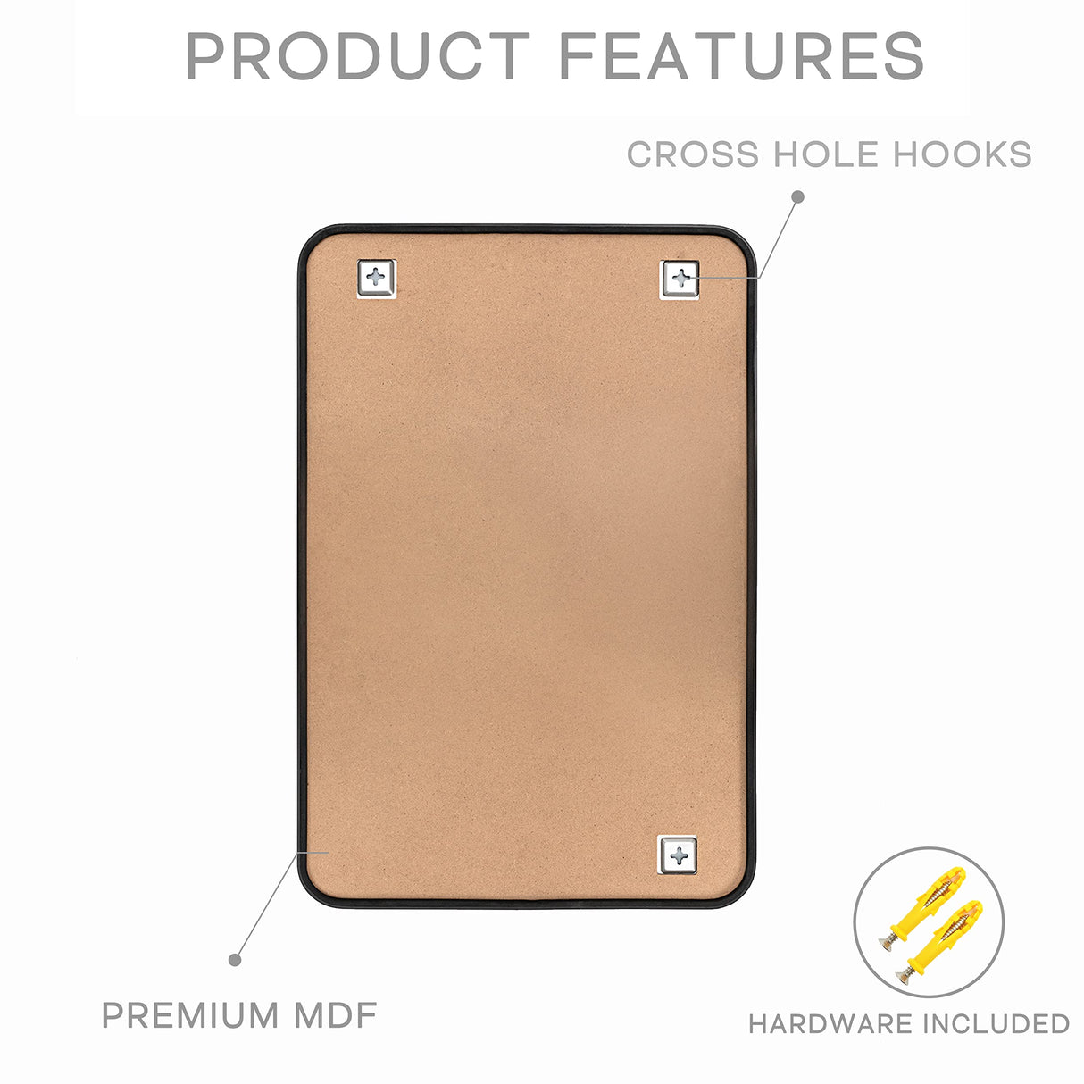 Minuover Wall Mount Mirror for Bathroom, Brush Black Metal Framed Rounded Corner Rectangular Vanity Mirror (20" x 30", Black) Minuover