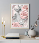 5D Diamond Painting Kits for Adults, Butterfly Pink Rose Flower Diamond Art Kits for Adults Beginner, DIY Full Drill Diamond Dot Gem Painting for Home Wall Decor 12x16inch BYGFHLYW
