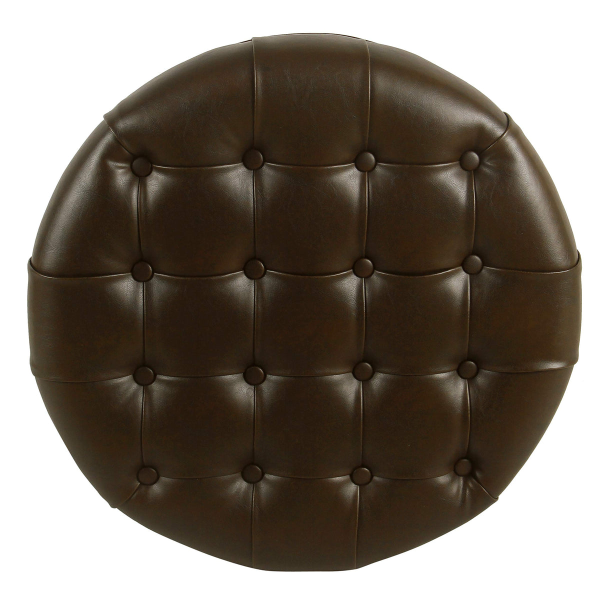 Homepop Home Decor | Button Tufted Faux Leather Round Storage Ottoman | Ottoman with Storage for Living Room & Bedroom (Distressed Brown) HomePop