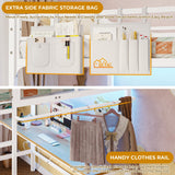 DICTAC Loft Bed Full Size with Desk and Led Lights Metal Full Loft Bed with Power Outlet Full Size Bed Frame with Top Bunk and Safety Guard & Ladder, Space-Saving,No Noise,No Box Spring Needed, White DICTAC