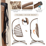 RADIATA Patio Hanging Egg Chair with Stand, Rattan Swing Chair with Cushion and Pillow, Wicker Hammock Chair for Indoor Outdoor Bedroom Living Room Garden (Brown with Cover) RADIATA