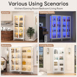 Polup Display Cabinet with 3 Color LED Lights and Tempered Glass, 66 Inch Tall Curio Cabinet with 3 Side Glass, White Display Case for Collectibles, Metal Cabinet for Living Room - Assemble Required Polup