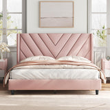 Yaheetech Queen Bed Frame Upholstered Platform Bed with Wing Side/Wooden Slat Support/Tufted Headboard with Wing Side/Mattress Foundation/No Box Spring Needed,Pink Queen Bed Yaheetech
