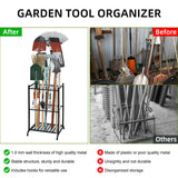 RANXFLOAT Garden Tool Organizer with Storage Hooks, Yard Tool Tower Rack for Garage Organization and Storage, Up to 35 Long-Handled Tools, Metal Tool Holder with 6 Hooks, Black RANXFLOAT