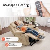 MCombo Large Triple Motor Power Lift Recliner Chair with Massage and Heat for Elderly People, Adjustable Headrest, Infinite Position, USB Ports, Fabric 7662 (Beige, Large) MCombo