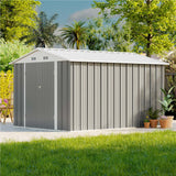 Patiowell 8x10 FT Outdoor Storage Shed, Large Garden Tool Metal Shed with Sloping Roof and Double Lockable Door, Outdoor Sheds for Backyard Garden Patio Lawn,Grey Patiowell