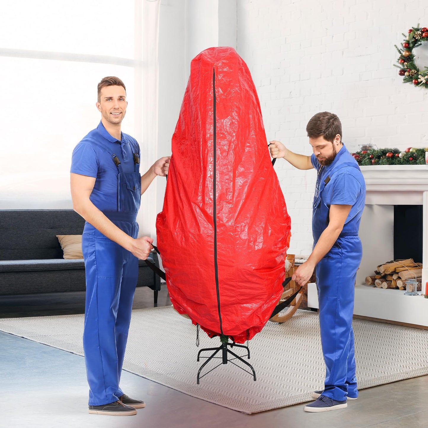 BALEINE Upright Christmas Tree Storage Bag, 7.5 ft Tear Resistant PE Material Christmas Tree Bag with 4 Reinforced Handles for Xmas Holiday (Red)