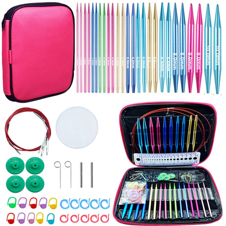 Weabetfu 60pcs Interchangeable Circular Knitting Needles Set with Case 13 Pairs of Aluminum Circular Knitting Needle for Handmade DIY Knitting with Knitting Accessories,(2.75mm-10mm) Weabetfu