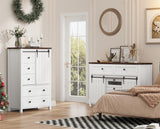 GarveeHome Farmhouse 5 Drawer Dresser for Bedroom, 48 in Tall Wood Dresser Chest of Drawer with Sliding Barn Door, Adjustable Shelf, Storage Organizer for Bedroom, Hallway, Living Room, Kitchen, White GarveeHome
