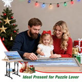 FUNTOK 1500 Piece Jigsaw Puzzle Table with Legs for Adults, Portable Wooden Puzzle Tables with Wheels, Drawers, Adjustable Height with Scales, 5-Tilting-Angle, Transparent Cover, Non-Slip Felt Surface FUNTOK