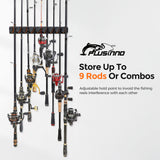 PLUSINNO V9 Vertical Fishing Rod Holders, Wall Mounted Fishing Pole Holders, Fishing Rod Rack Holds Up to 9 Rods or Combos, Fishing Rod Holders for Garage, Fits Most Rods of Diameter 3-19mm PLUSINNO