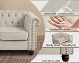 Morden Fort Classic Chesterfield Sofa Set 82'', Tufted Sofa Couch Set with Solid Wood Legs Thick Cushion, Pet-Friendly 3-Seater Sofas Couches for Living Room Bedroom Apartment - Linen Beige Morden Fort