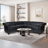 QHITTY L-Shaped Sofa, Sectional Chesterfield Leather Couch 5-Seater Upholstered Small Accent Tufted Sofa with Rolled Armrest and Nailhead Design for Living Room, Apartment, Office (Black) QHITTY