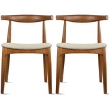 2xhome Set of 2 Contemporary Farmhouse Real Solid Wood Cushion Seat Dining Chairs Elbow Side Chair (Espresso-Beige Seat) 2xhome