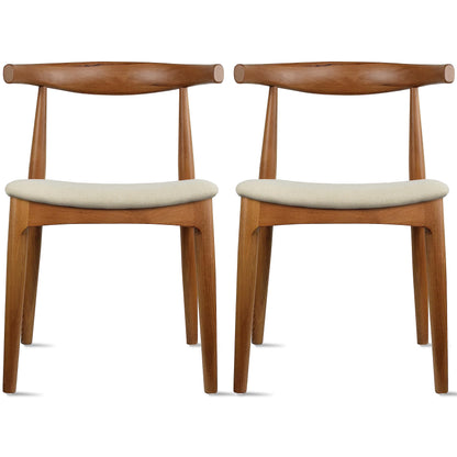 2xhome Set of 2 Contemporary Farmhouse Real Solid Wood Cushion Seat Dining Chairs Elbow Side Chair (Espresso-Beige Seat)