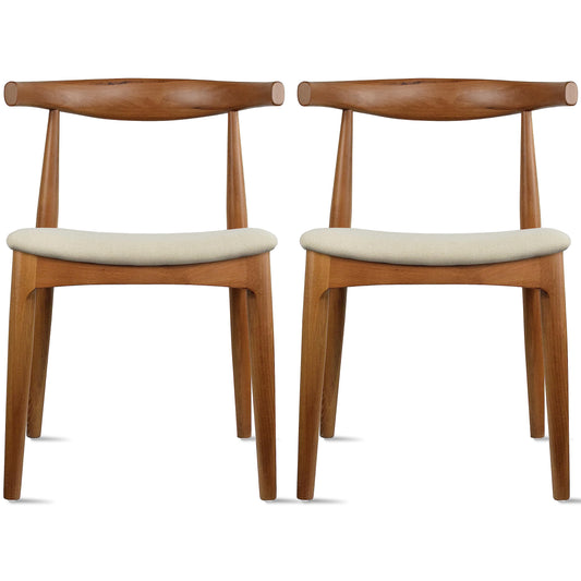 2xhome Set of 2 Contemporary Farmhouse Real Solid Wood Cushion Seat Dining Chairs Elbow Side Chair (Espresso-Beige Seat)