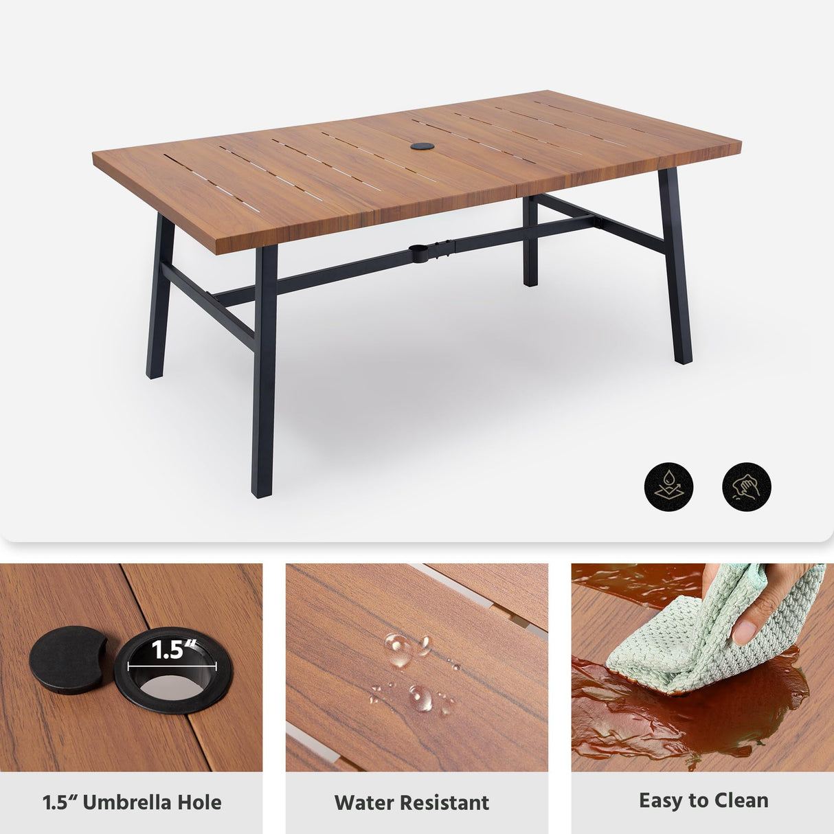 LAUSAINT HOME Outdoor Patio Dining Set 7 Pieces, Outdoor Rattan Dining Table and Chairs Set with Metal Table and Umbrella Hole, Patio Furniture Sets for Garden Backyard Deck Balcony LAUSAINT HOME