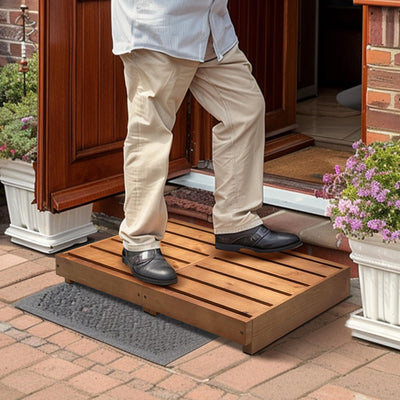 Koretech Outdoor Steps 3.5'' Height, Indoor Wooden Step Stool with Non Slip Pads, Wooden Platform, Step for Outside, Safety Stepping Stool for Bathroom, Kitchen, Bed, Oak Color