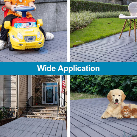 Spurtar Plastic Interlocking Deck Tiles 9 Pack (11.3"x11.3"), Decking Tiles Outdoor Waterproof for All Weather Use - Suitable for Patio Garden Poolside Front/Back Yard Porch Pool Balcony Backyard Grey Spurtar