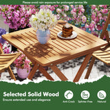 CLEEMAN Folding Outdoor Dining Table, Solid Wood Bistro Tables with 2" Umbrella Hole, Square Foldable Patio Table for Porch Balcony Deck Garden Yard, Teak Oil Finish CLEEMAN