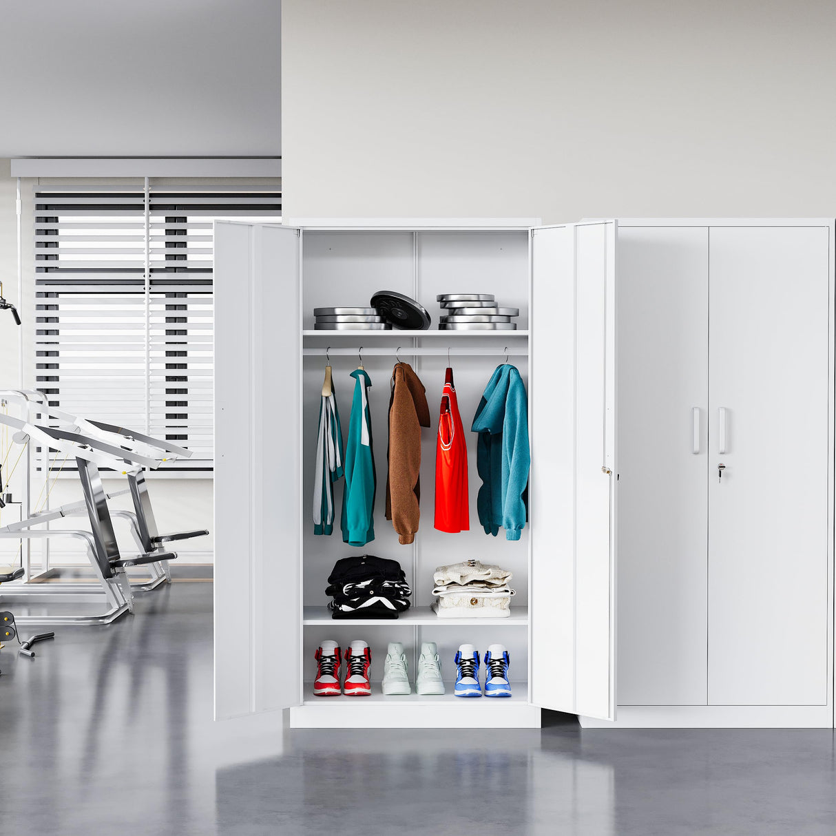 BYNSOE Metal Storage Cabinet 72'' Metal Locker with Locking Metal Storage Locker with Hanging Rod for Office Hospital Require Assembly (White) BYNSOE